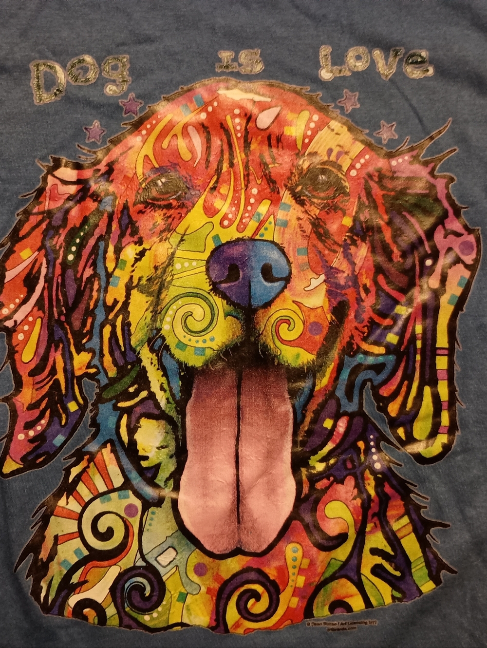 TRIPPY DOG T-SHIRT - Large // Psychedelic colorful puppy love George tee shirt